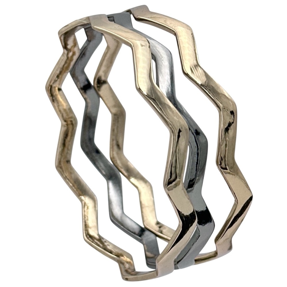 3 Gold Tone & Gun Metal Chevron Bangle Bracelets